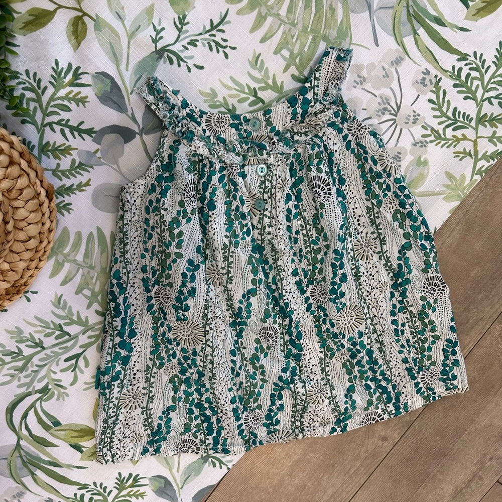 Rabbit Moon Toddler Girl Bohemian Floral Print Ruffle Sleeveless Blouse 4T - Picture 8 of 16